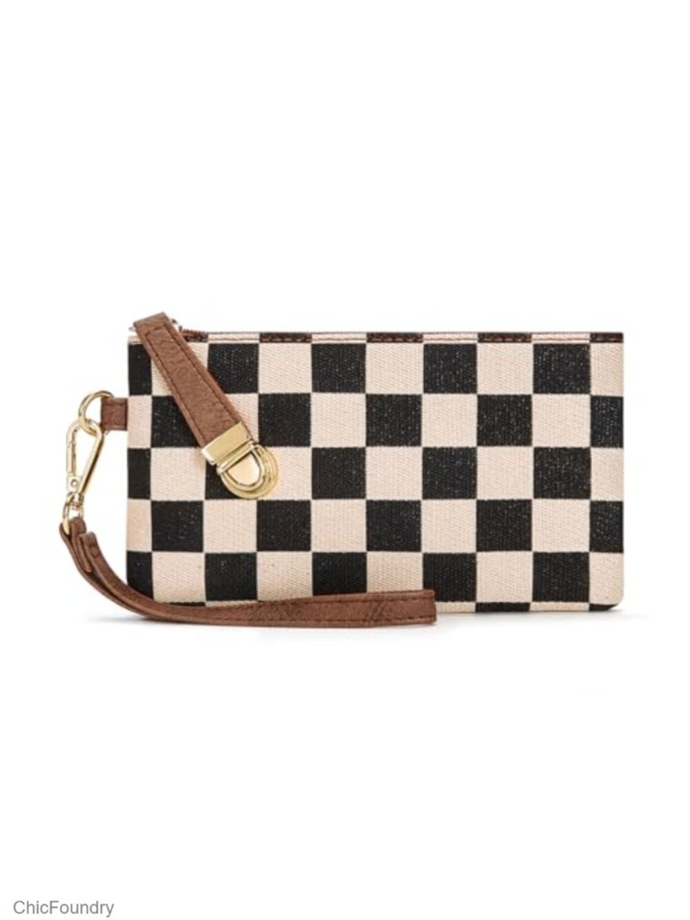 Checkered Wristlet Wallet for Women Canvas Phone Clutch Detachable Wrist Strap